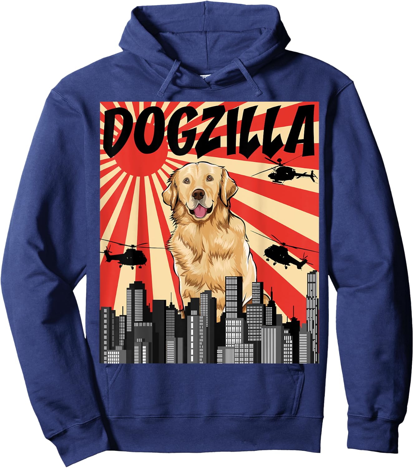 Funny Retro Japanese Dogzilla Golden Retriever Hoodie - Hoodie | Navy