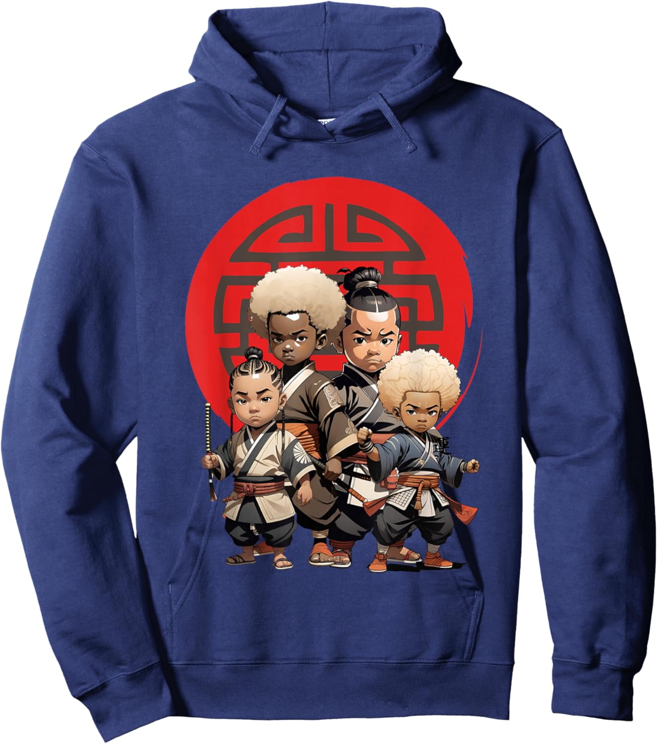 Samurai Boy Anime Afro | Japanese Retro Style Hoodie - Hoodie | Navy