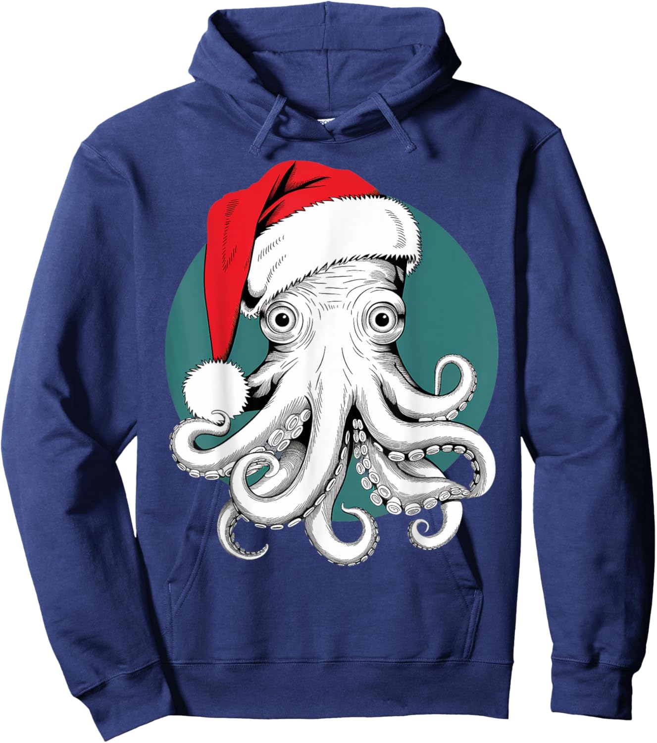 Joyful Octopus Santa on Octopus Christmas Hoodie - Hoodie | Navy
