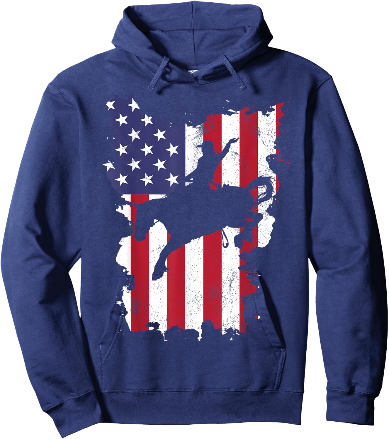 Vintage 4th Of July USA Flag Rodeo Cowboy Horse Hoodie - Hoodie | Navy