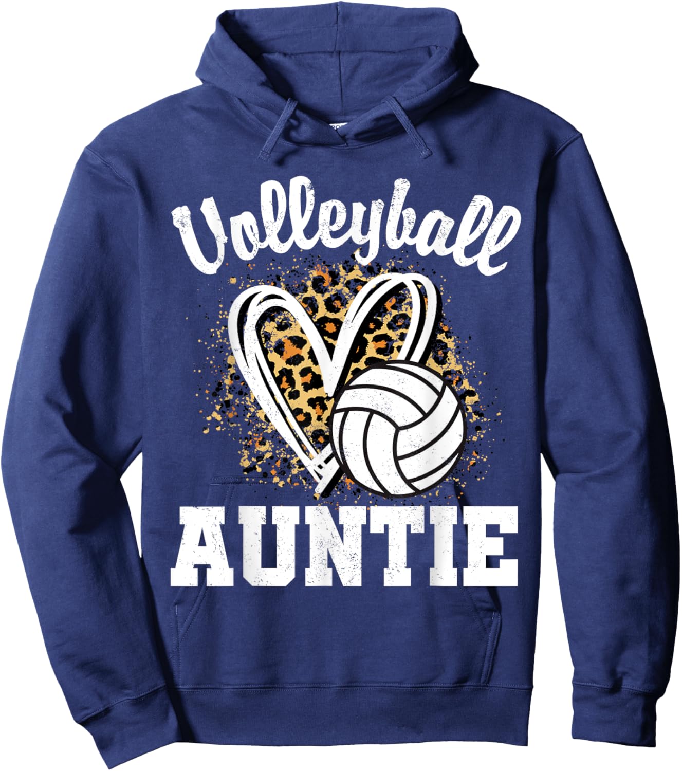 Volleyball Auntie Leopard Heart Matching Family Hoodie - Hoodie | Navy