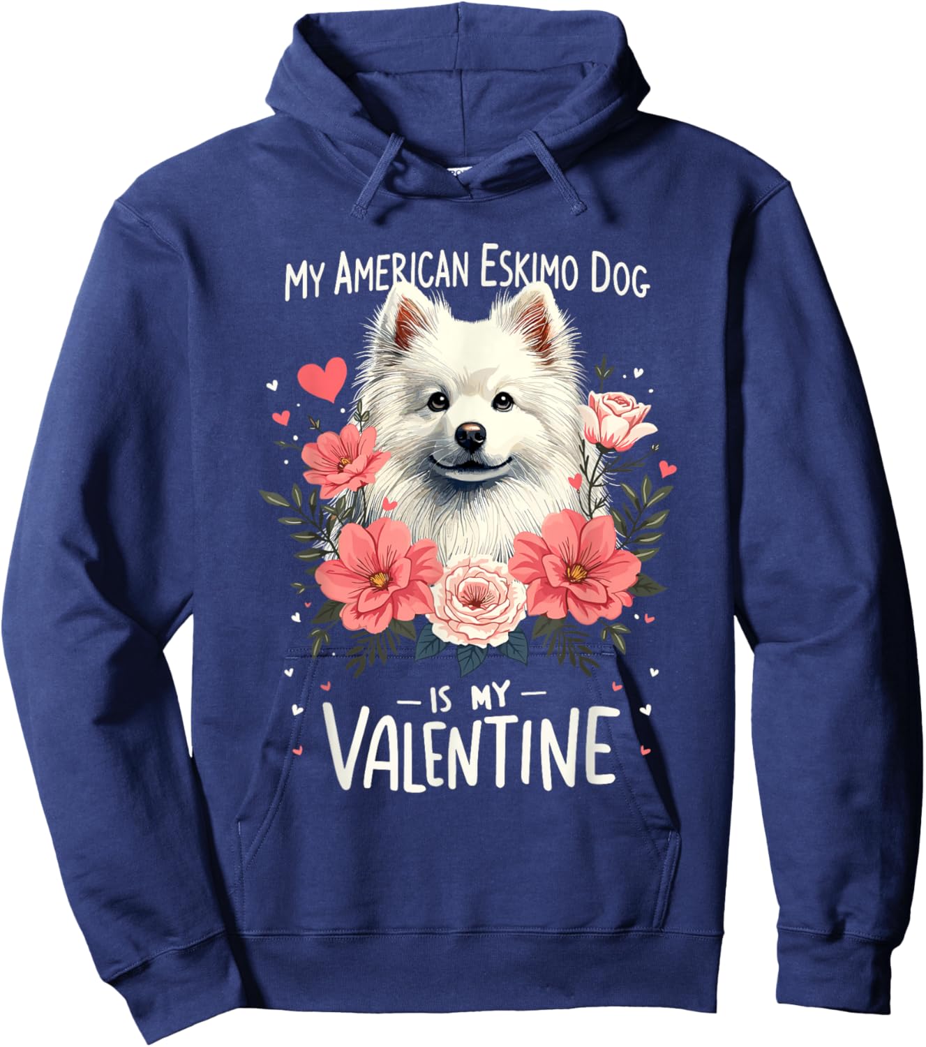 Valentine's Day American Eskimo Dog Valentines Hoodie - Hoodie | Navy
