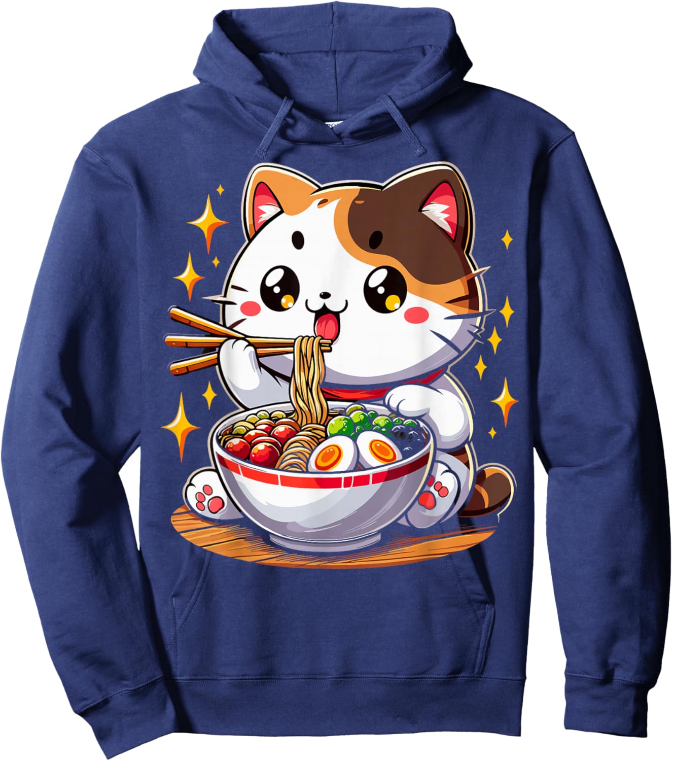 Cat Ramen Noodles Anime Kawaii Japanese Cat Hoodie - Hoodie | Navy