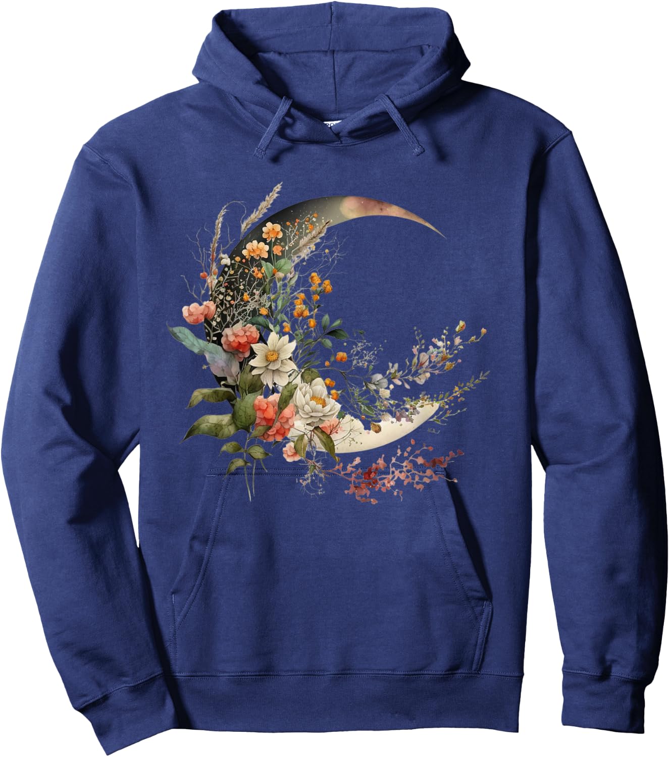 Floral Flower Crescent Moon Hoodie - Hoodie | Navy