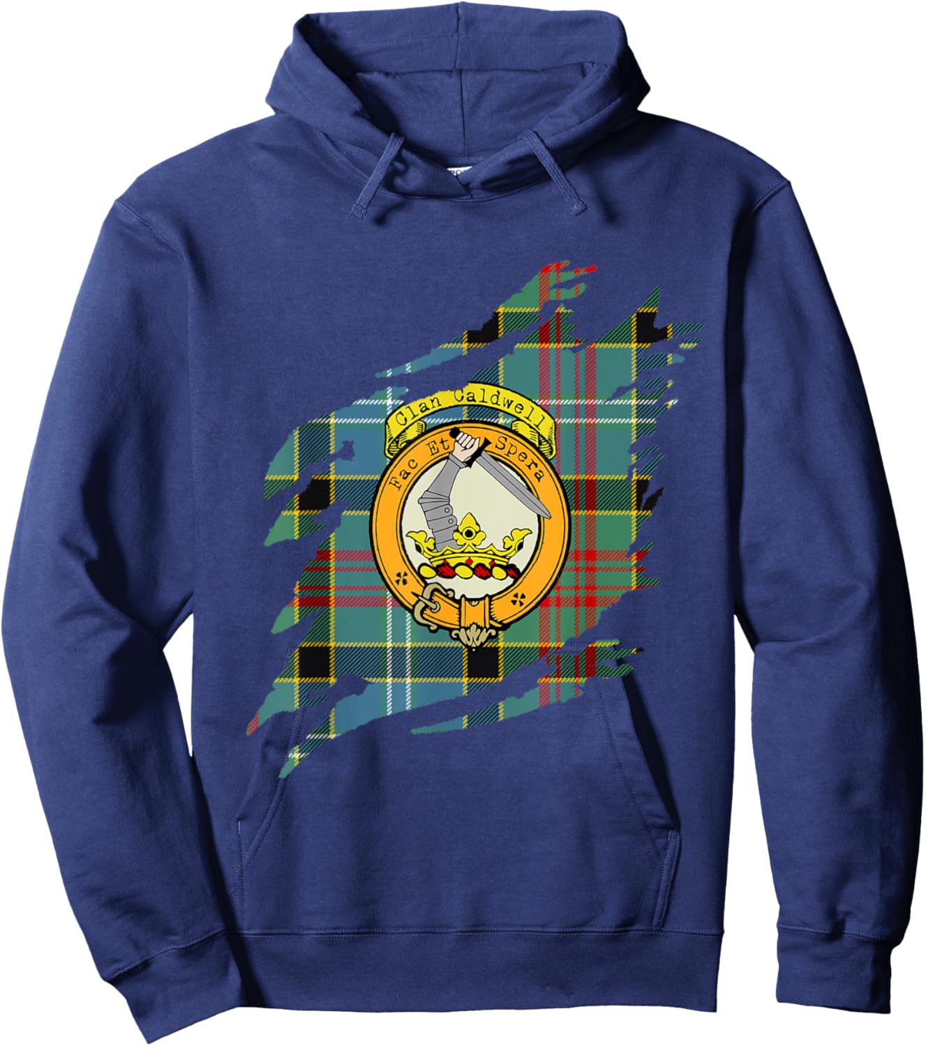 Caldwell Clan Crest and Tartan Scottish Surname Hoodie - Hoodie | Navy