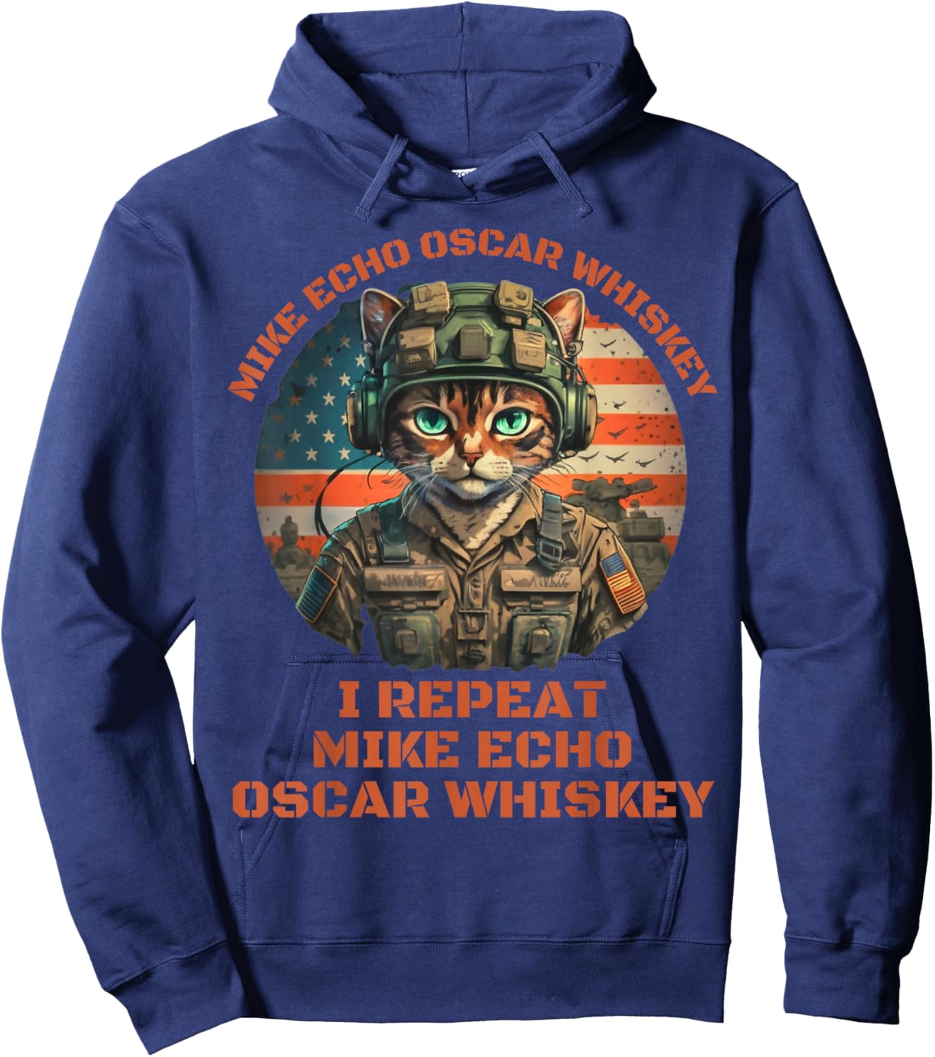 Funny Cat Military Mike Echo Oscar Foxtrot MEOW Hoodie - Hoodie | Navy