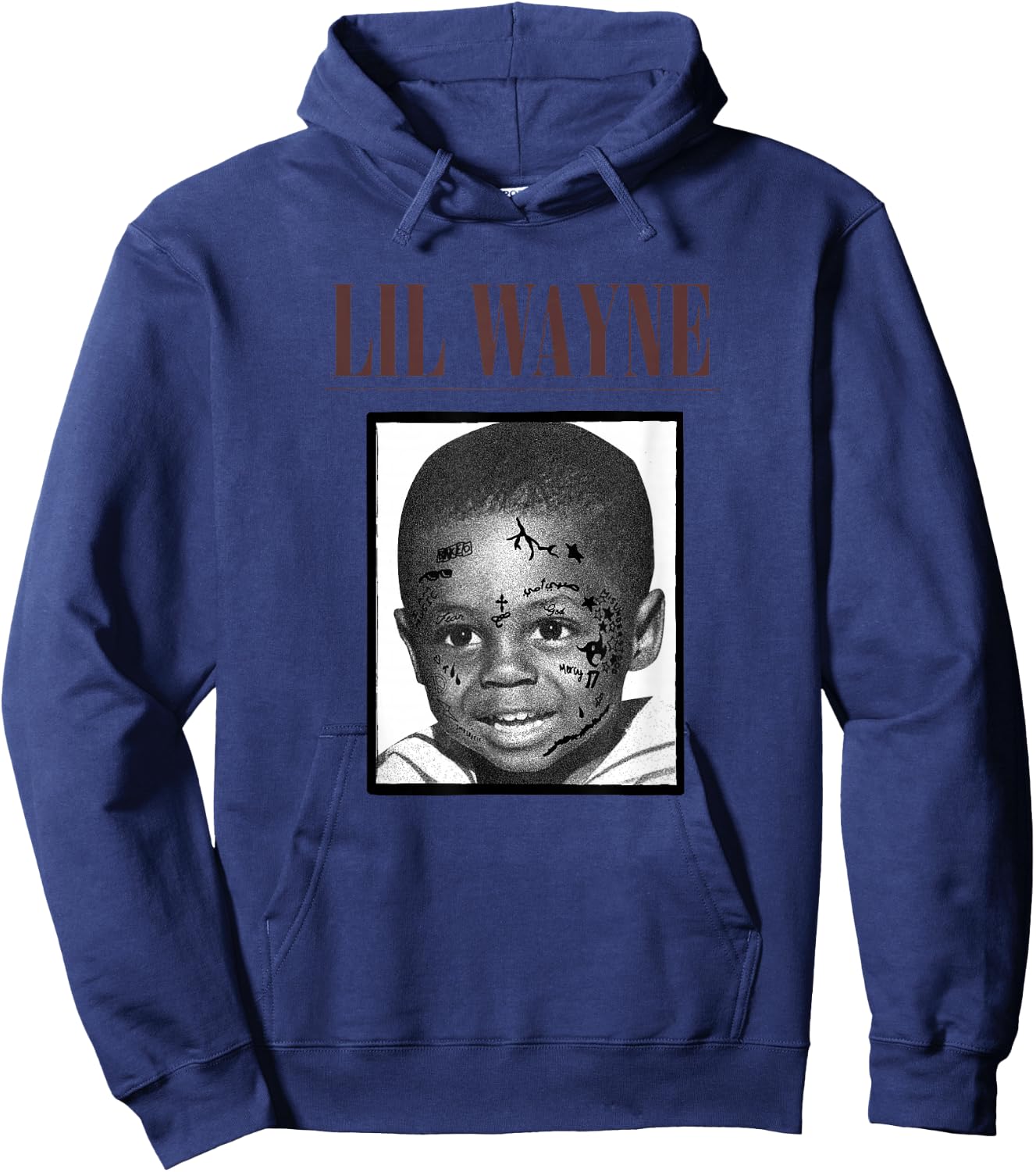 Lil Wayne Tattooed Baby Picture Small Hoodie - Hoodie | Navy