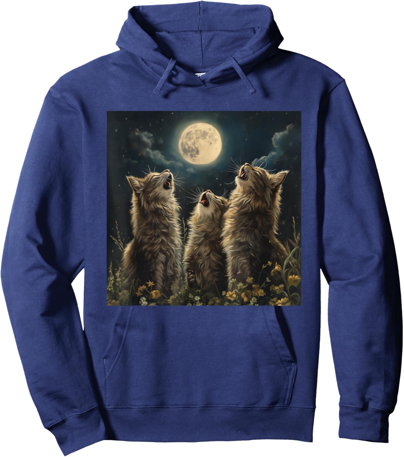 Maine Coon Howl At Moon Cat Lover Hoodie - Hoodie | Navy