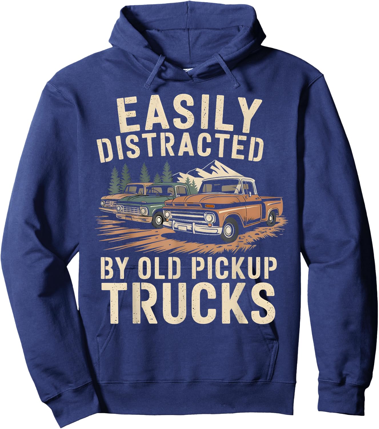 Easily Distracted By Old Pickup Trucks Hoodie - Hoodie | Navy