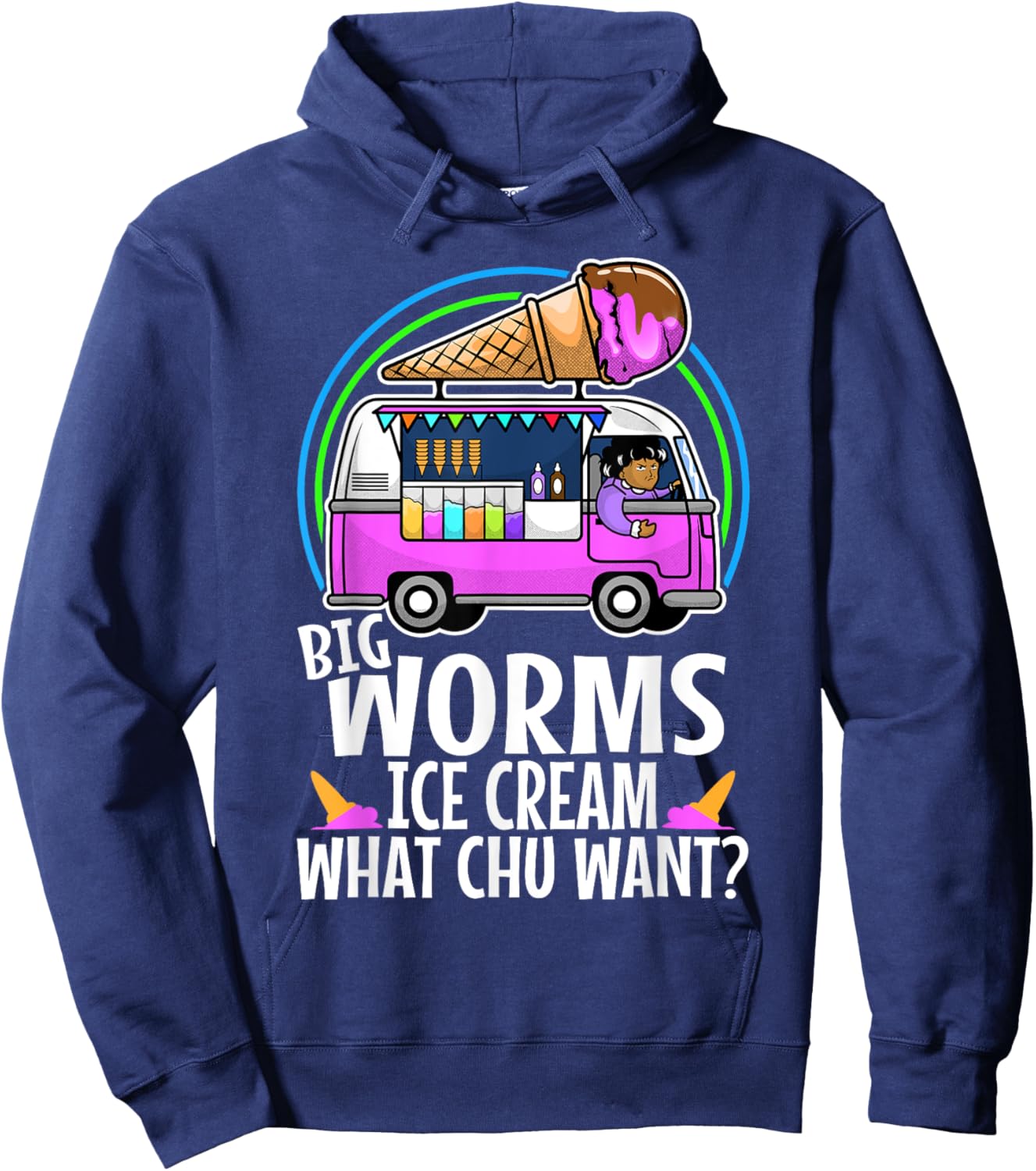 Big worms ice cream truck Women Hoodie - Hoodie | Navy