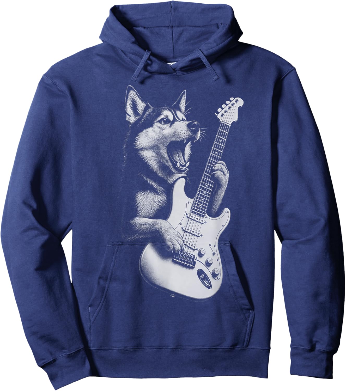 Husky Playing Guitar Rock Music Dog Lover Hoodie - Hoodie | Navy
