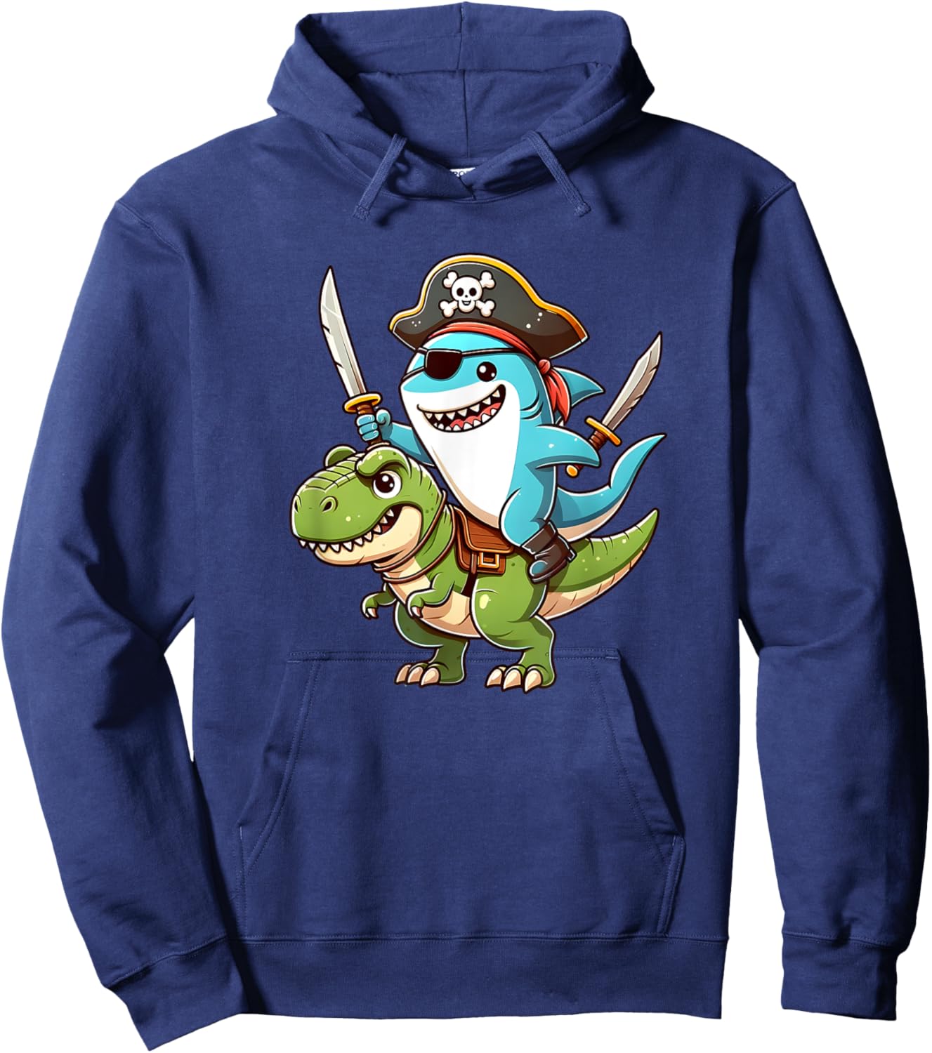 Funny shark ride T Rex in a Pirate Costume Hoodie - Hoodie | Navy