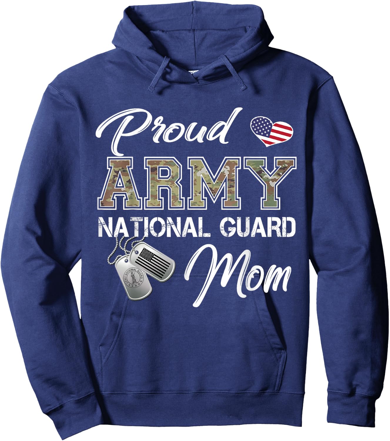 Proud Army National Guard Mom US Flag Dog Tag Hoodie - Hoodie | Navy