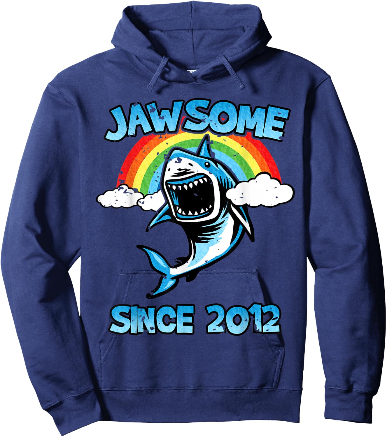 Jawsome Since 2012 Happy Shark 7 Birthday Gift Hoodie - Hoodie | Navy