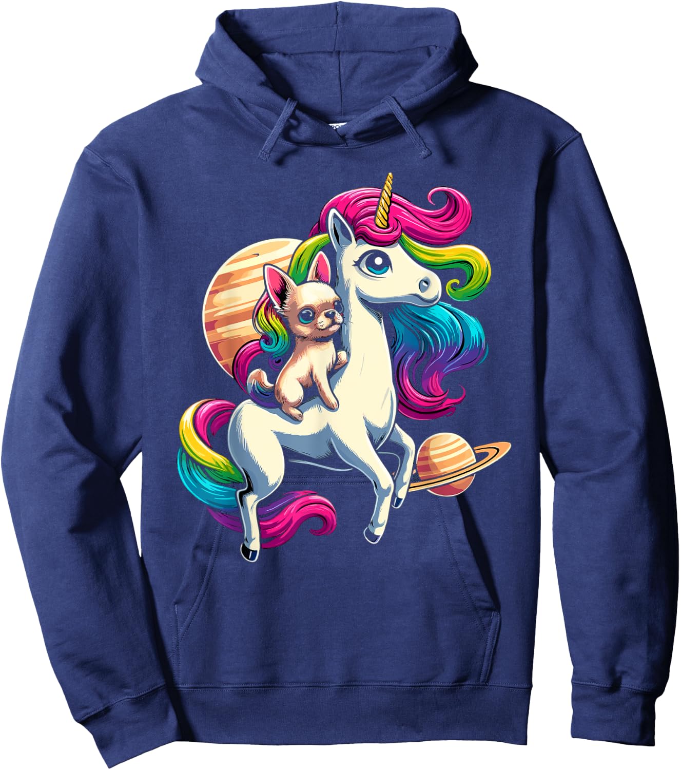 Chihuahua Riding Unicorn for Girls and Women Hoodie - Hoodie | Navy