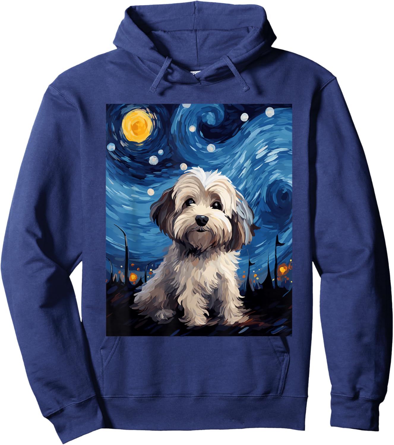 Havanese Dog Starry Night Van Gogh Art Lover Hoodie - Hoodie | Navy