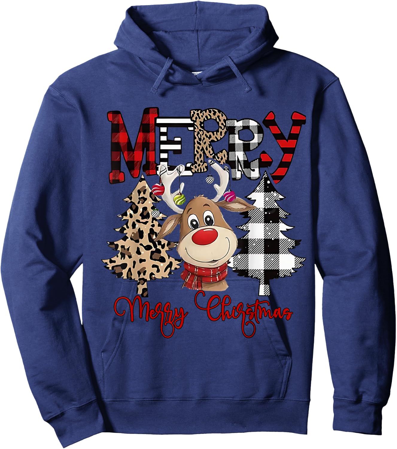 Funny Christmas Cartoon Cute Reindeer Hoodie - Hoodie | Navy