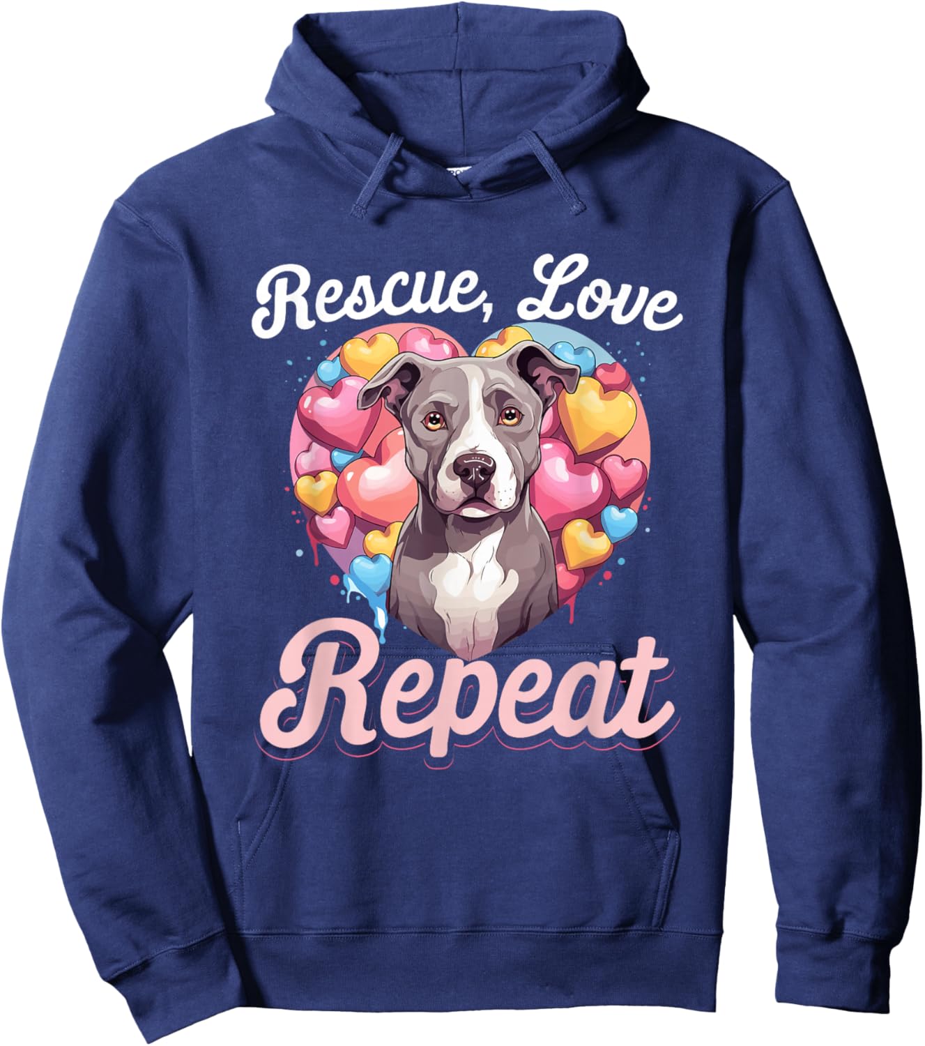 Pitbull Pittie - Rescue Love Repeat Hoodie - Hoodie | Navy