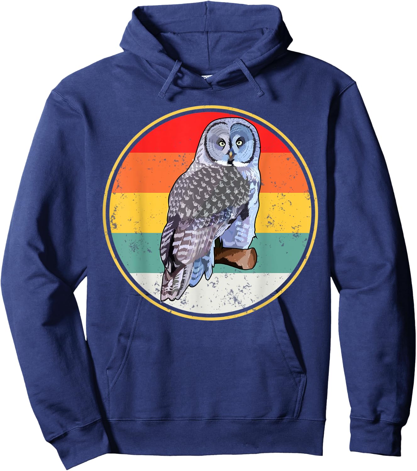 Vintage Retro Sunset Great Gray Owl Bird Hoodie - Hoodie | Navy