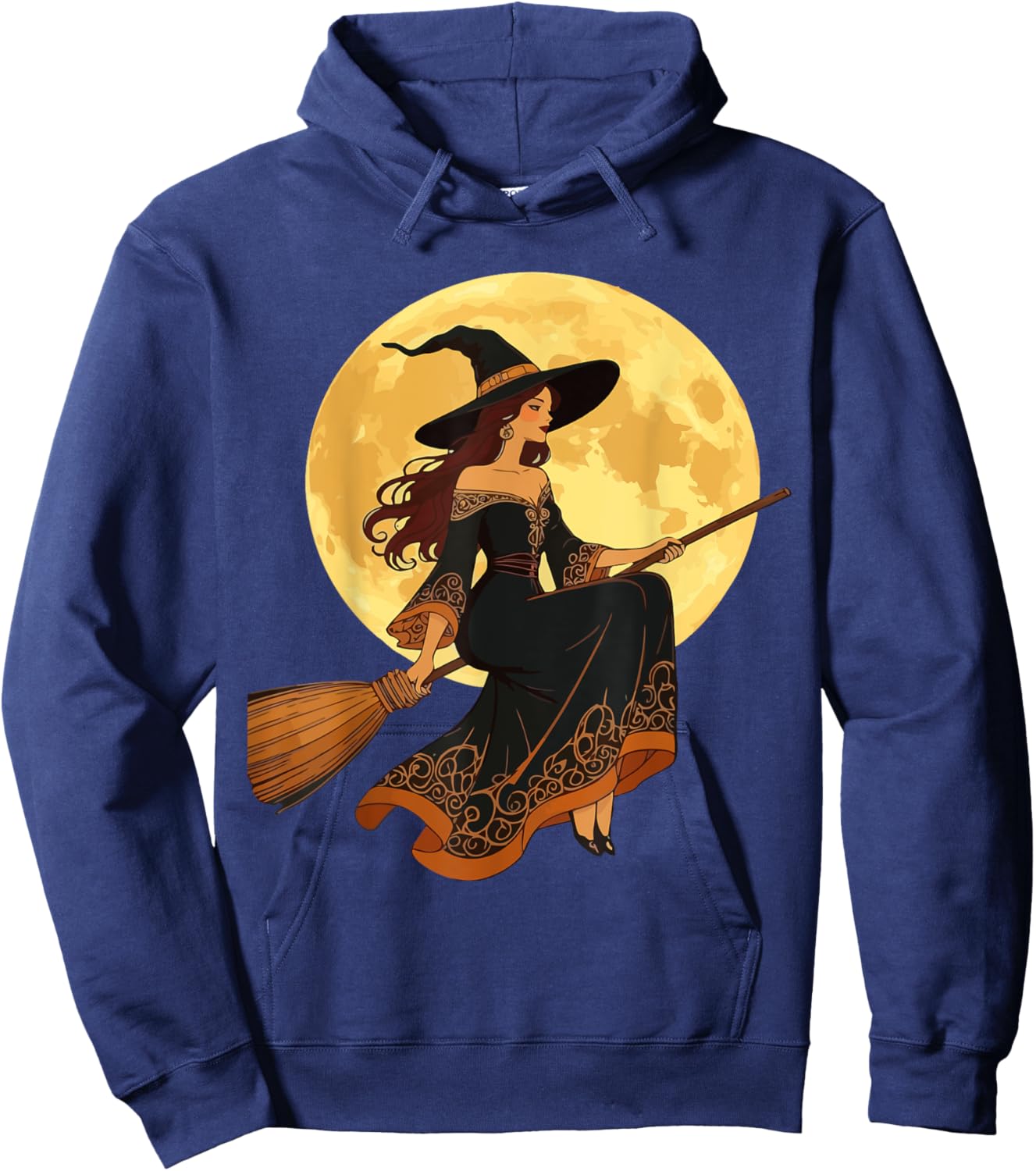 Young Goth Witch Sat Astride A Besom Vector Art Hoodie - Hoodie | Navy