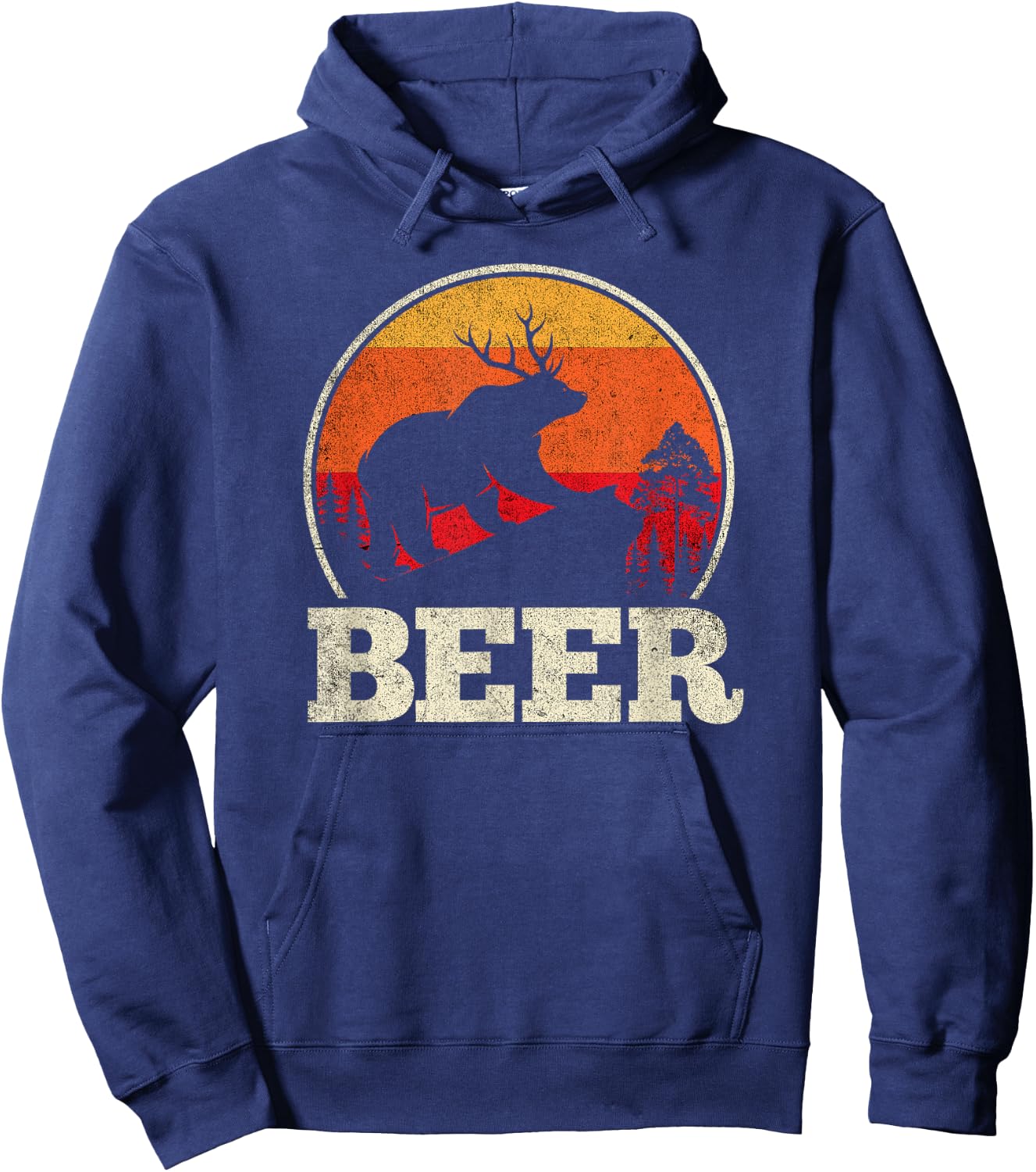 Bear Deer Antlers Funny Craft Beer Retro Gift Hoodie - Hoodie | Navy