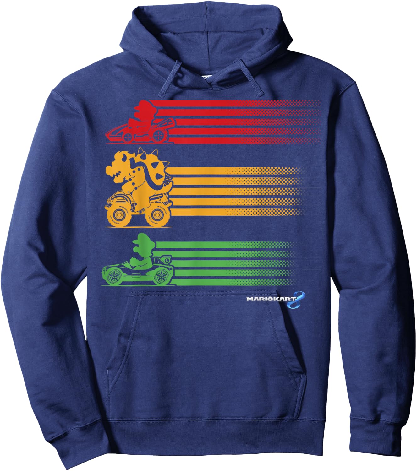 Mario Kart Mario Bowser Yoshi Line Stack Hoodie - Hoodie | Navy