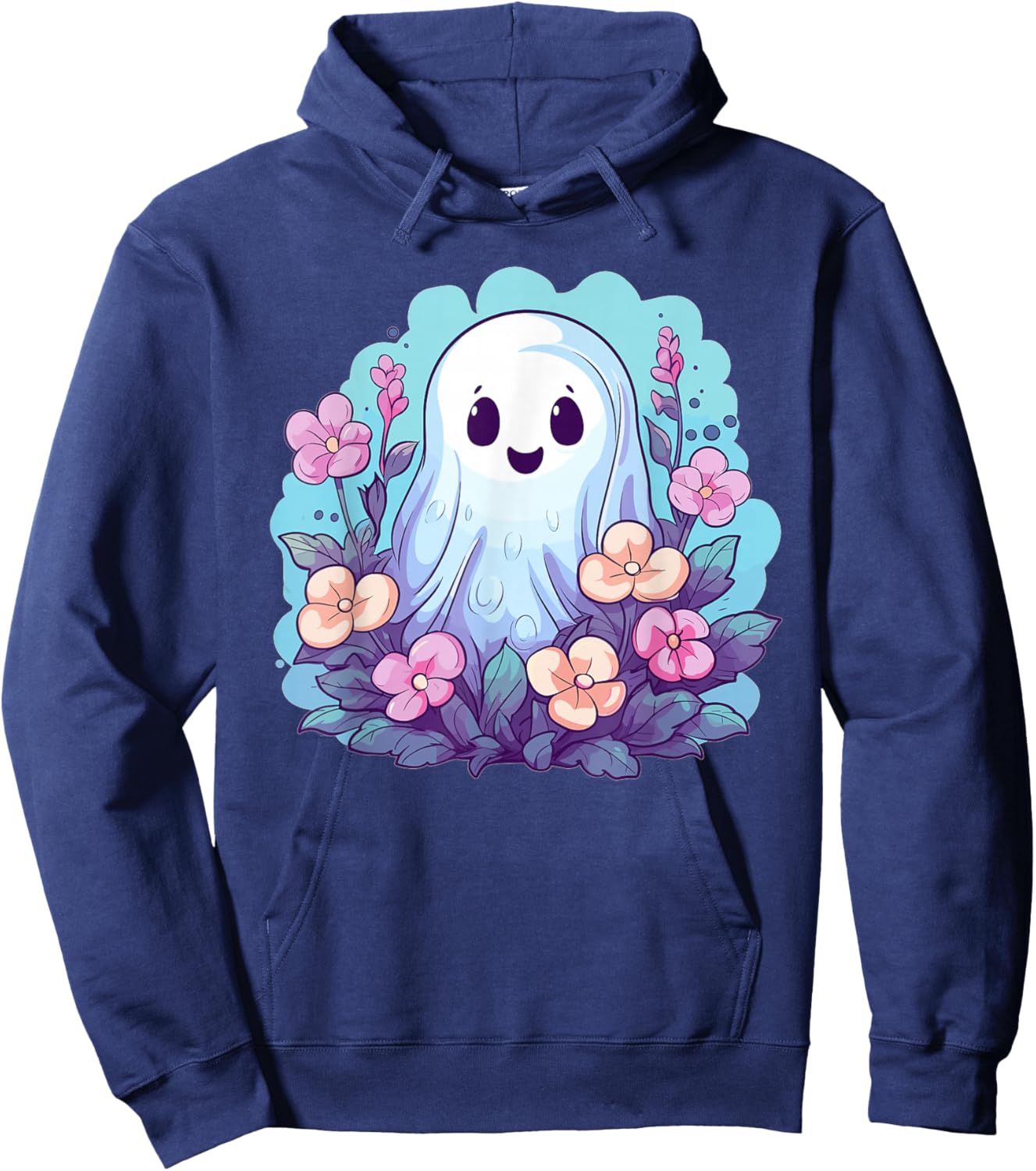 Cute Ghost With Flowers I Kids Ghost Hoodie - Hoodie | Navy