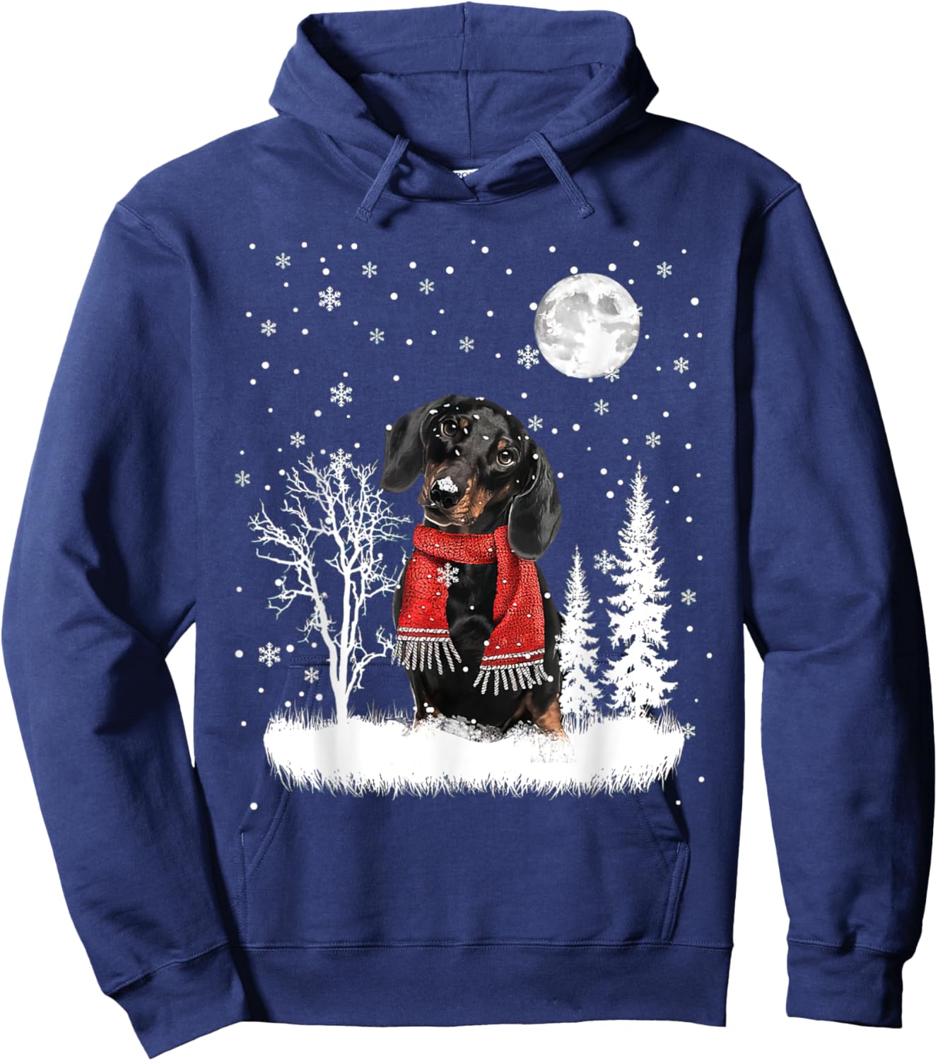 Dachshund Under Moonlight Snow Christmas Pajama Hoodie - Hoodie | Navy