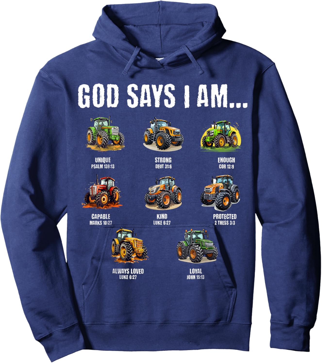 God Says I Am Christian Toddler Kids Tractor Hoodie - Hoodie | Navy