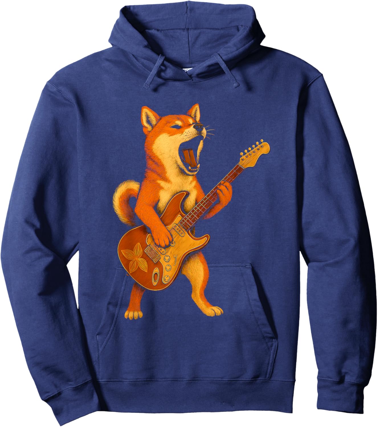 Shiba Inu Playing Electric Guitar Hoodie - Hoodie | Navy