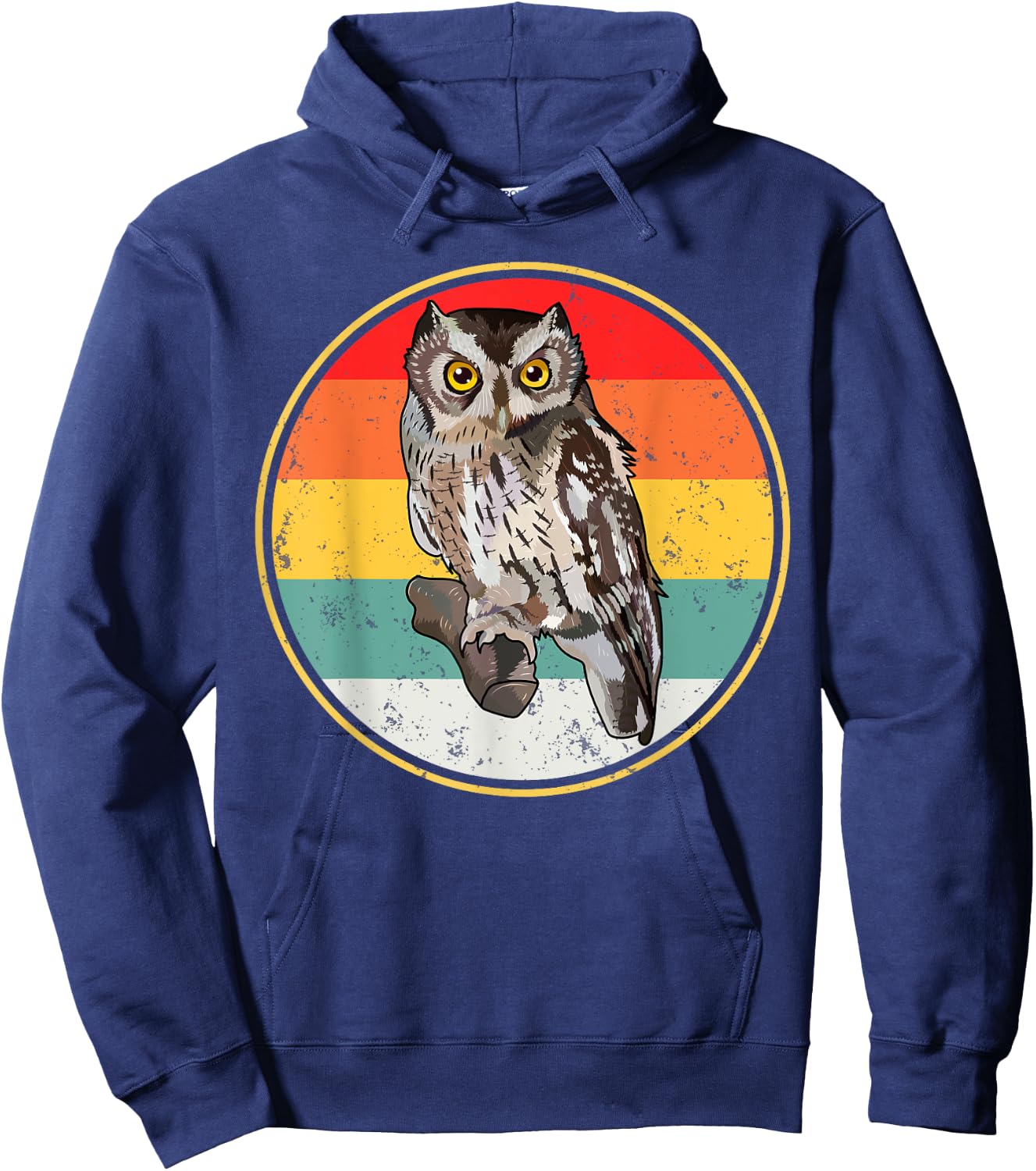 Vintage Retro Sunset Whiskered Screech-Owl Bird Hoodie - Hoodie | Navy