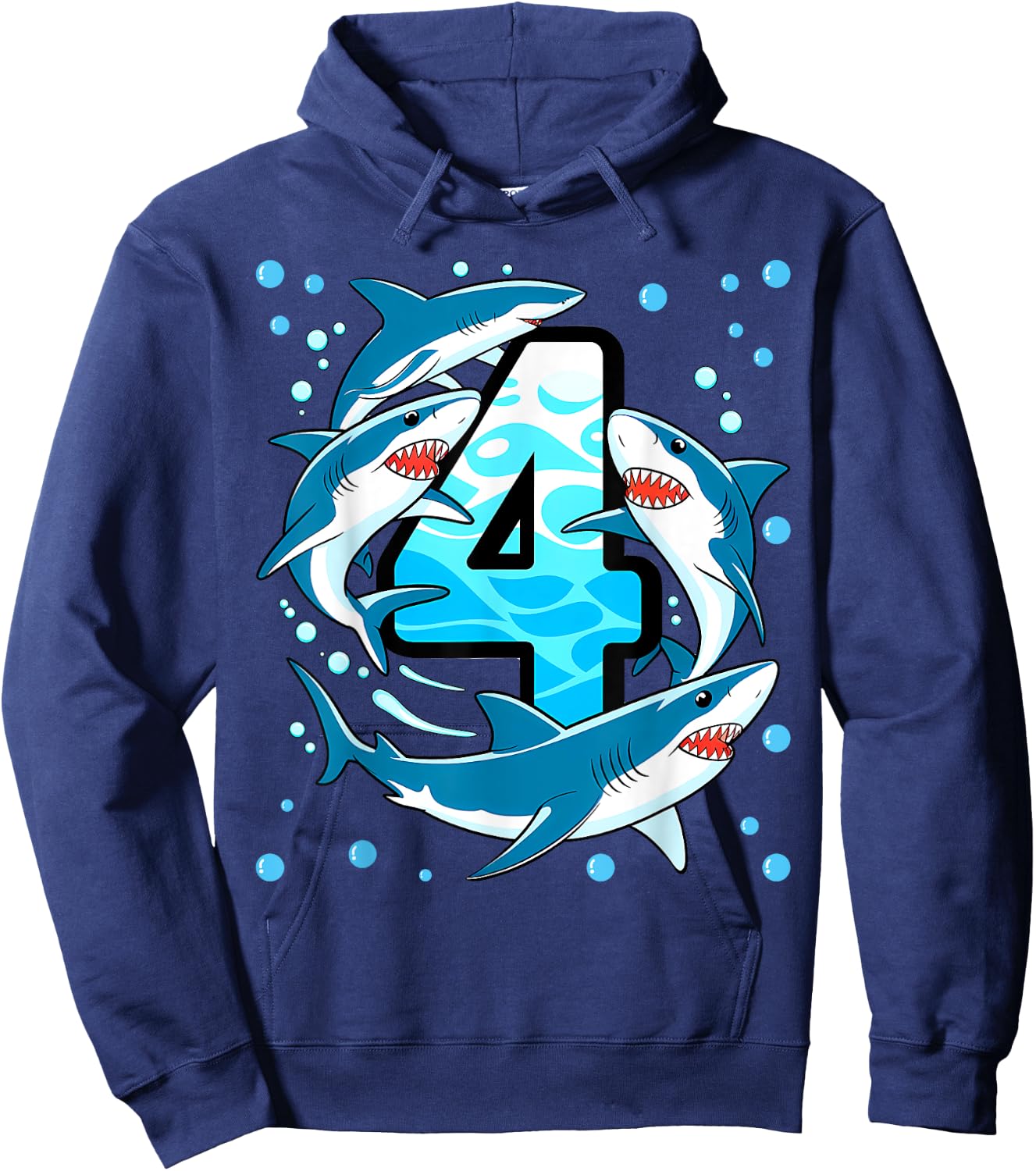 Shark 4th Birthday Boy 4 Four Shark Theme Party Hoodie - Hoodie | Navy