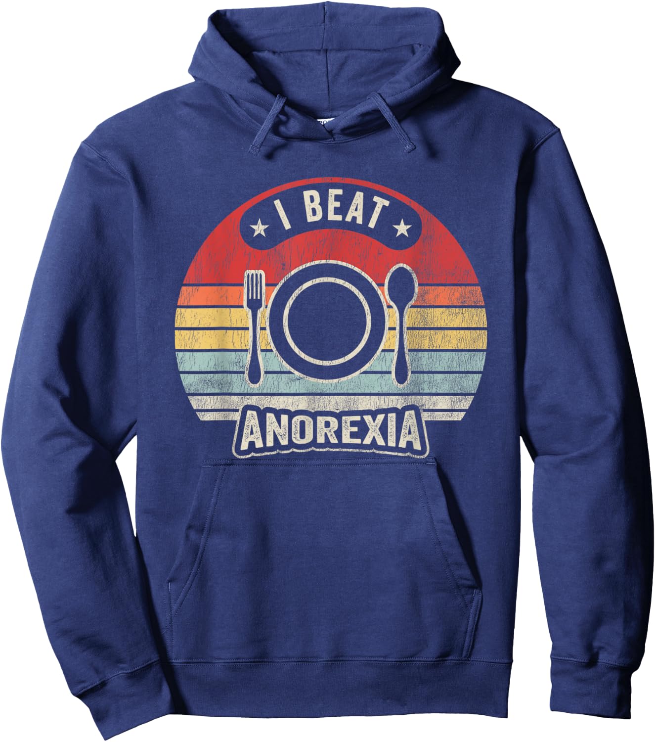 I Beat Anorexia Retro Humor Statement Hoodie - Hoodie | Navy
