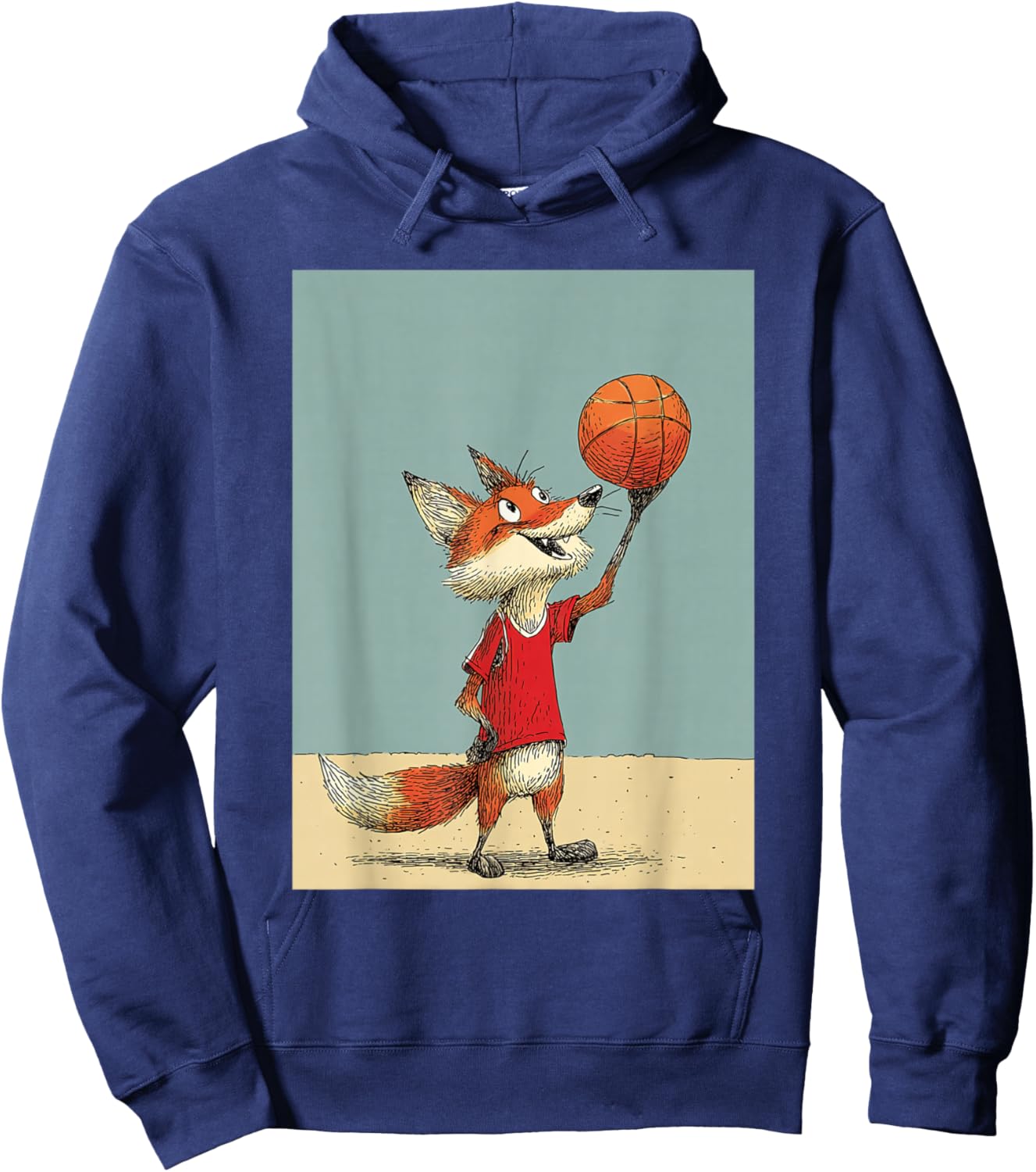 Cute Fox Sports Funny Basketball Cartoon Design Hoodie - Hoodie | Navy