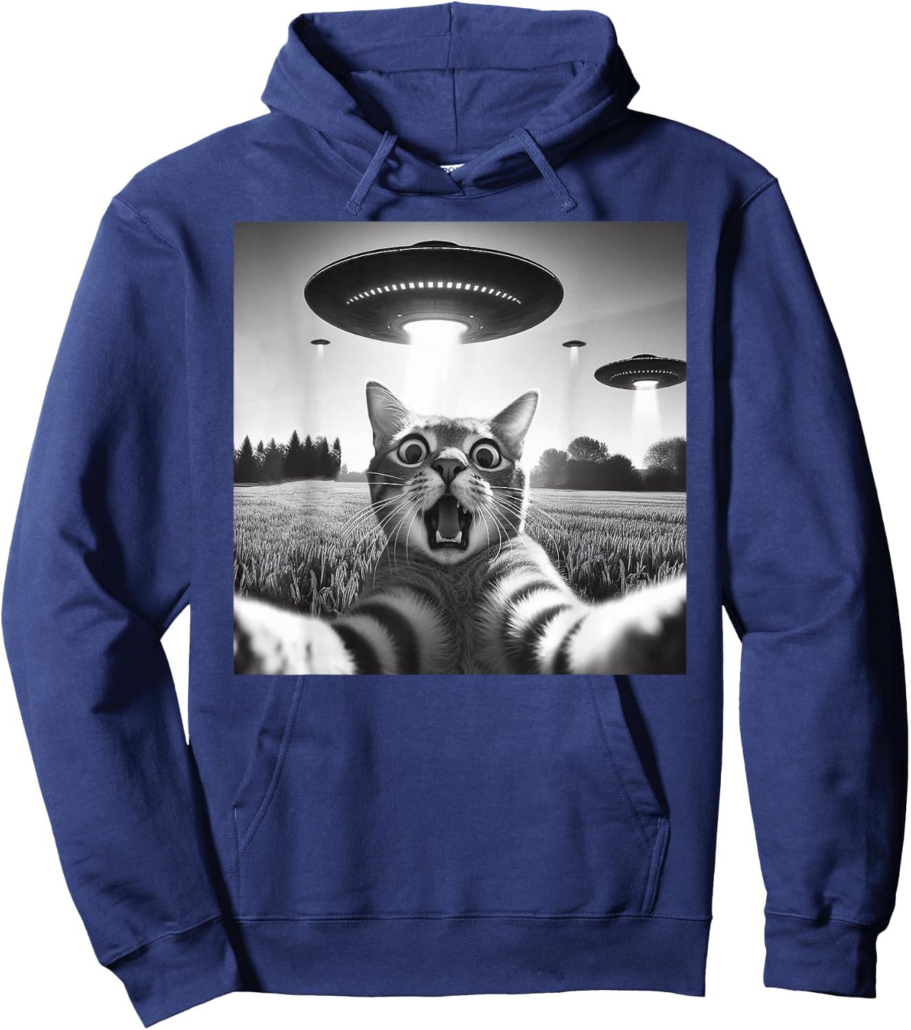Cat Selfie With UFO Hilarious Alien Encounter Hoodie - Hoodie | Navy
