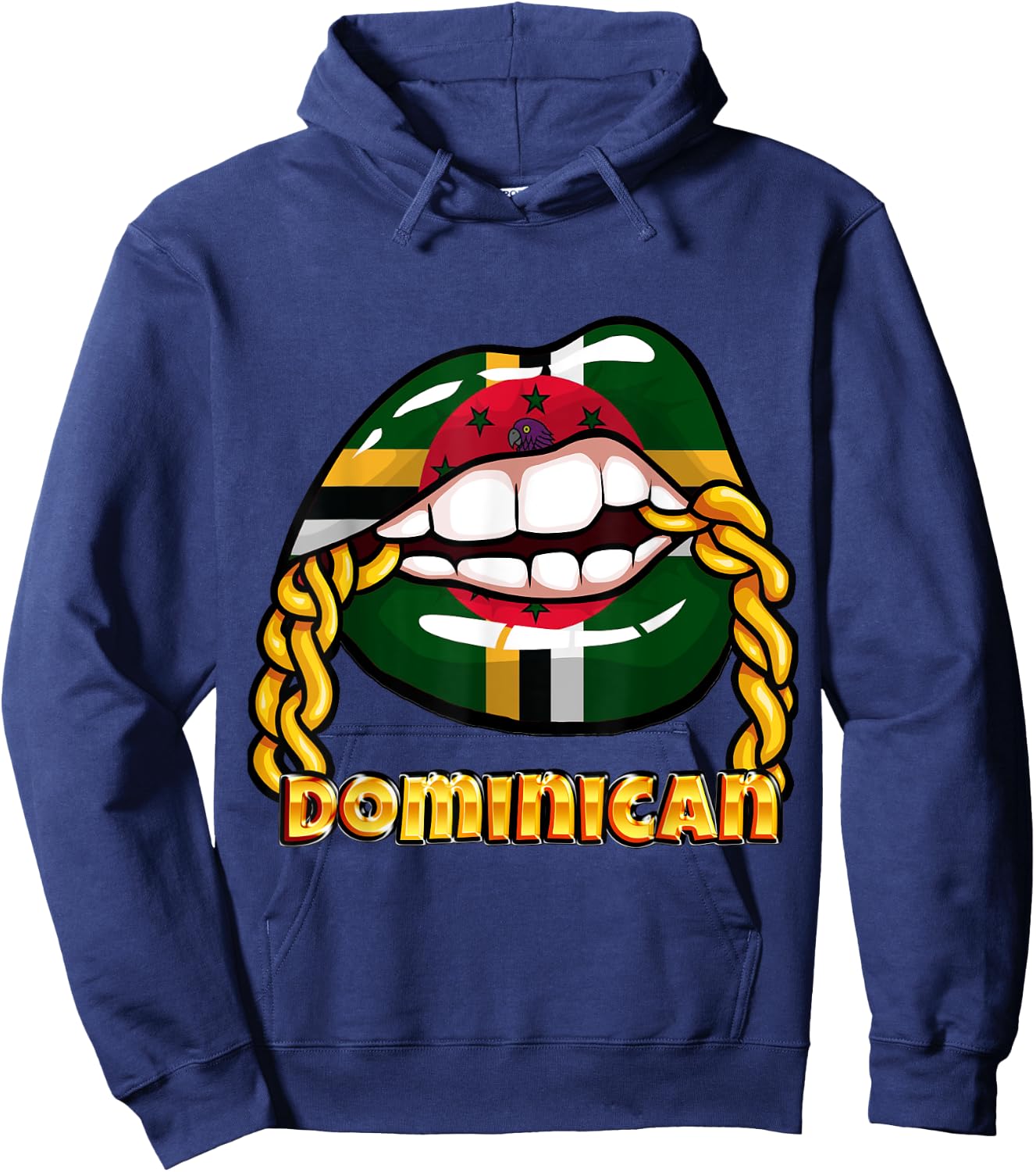 Dominica National Flag Lips with Chain Hoodie - Hoodie | Navy