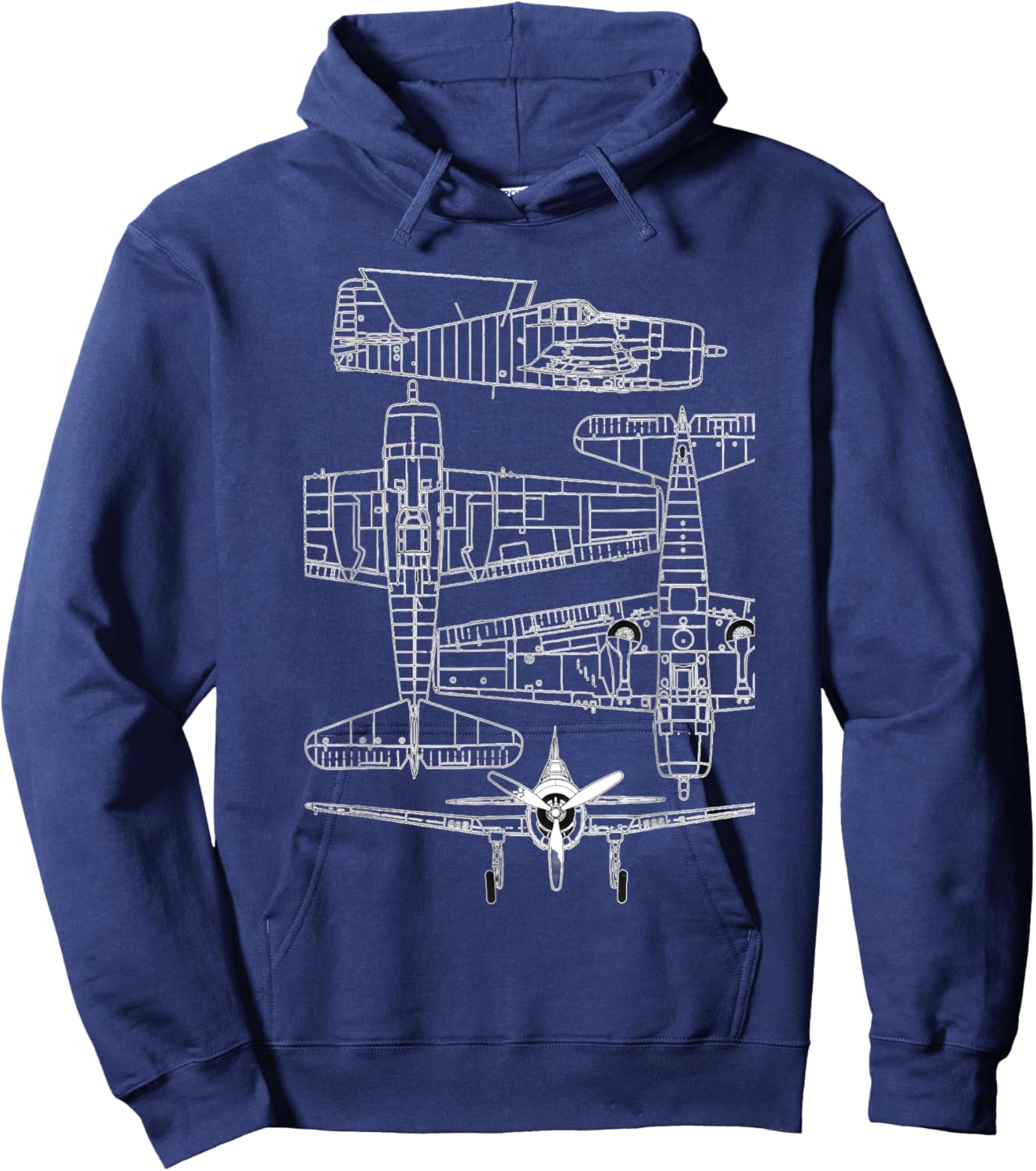 Grumman F6F Hellcat WW2 Navy Airplane Blueprint Hoodie - Hoodie | Navy