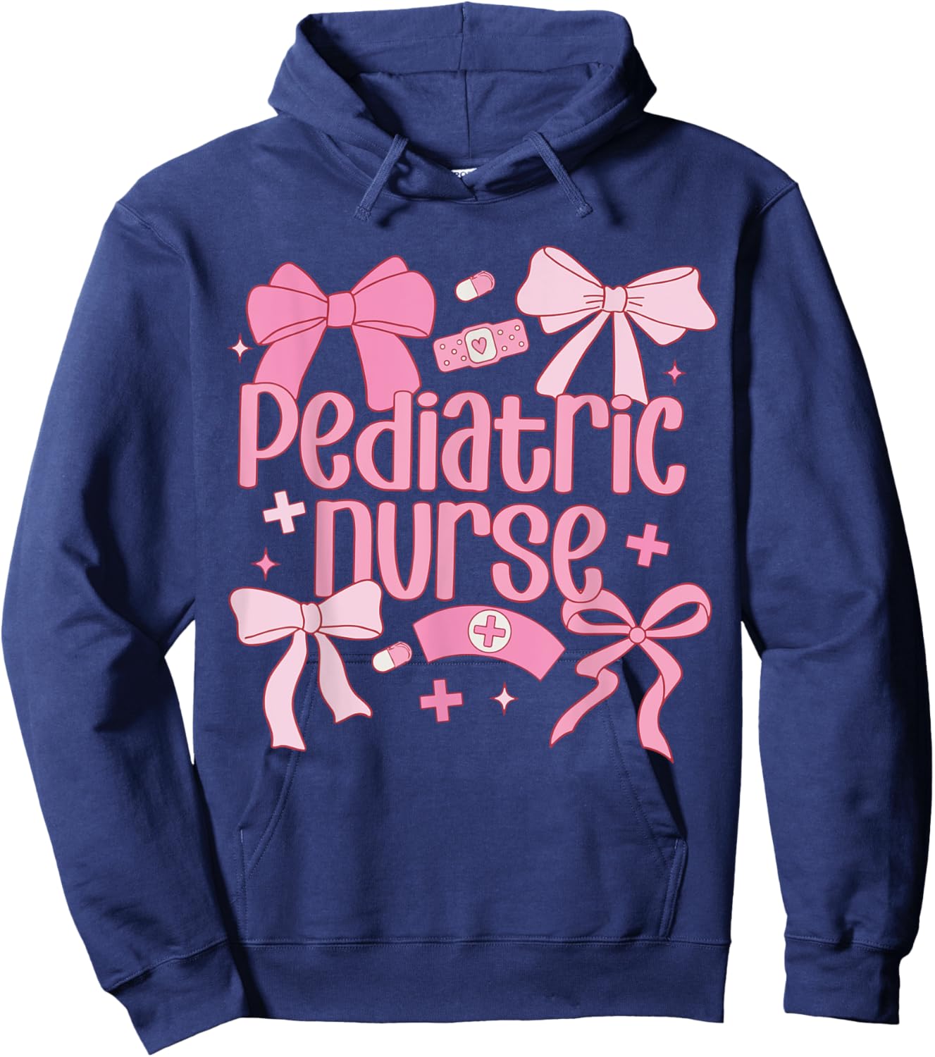 Cute Pink Coquette Bow Pediatric Nurse Hoodie - Hoodie | Navy