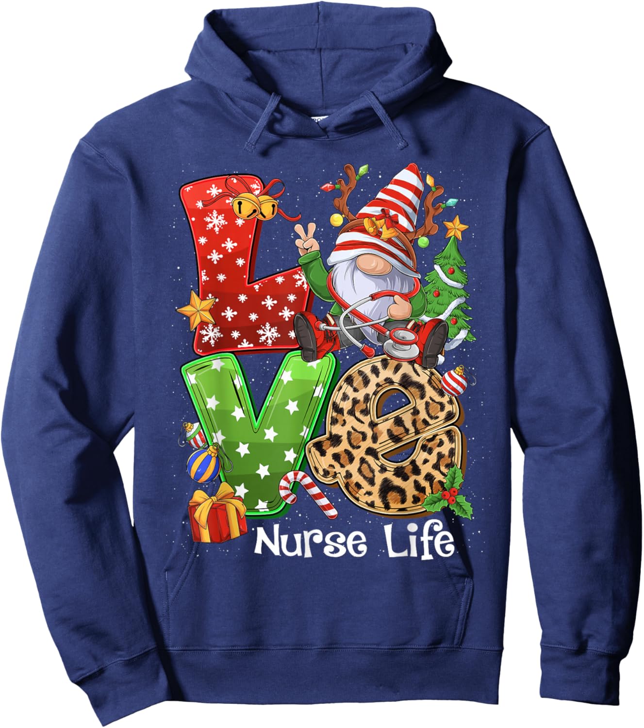 Gnome Family Christmas Men - LOVE Nurse Gnome Hoodie - Hoodie | Navy