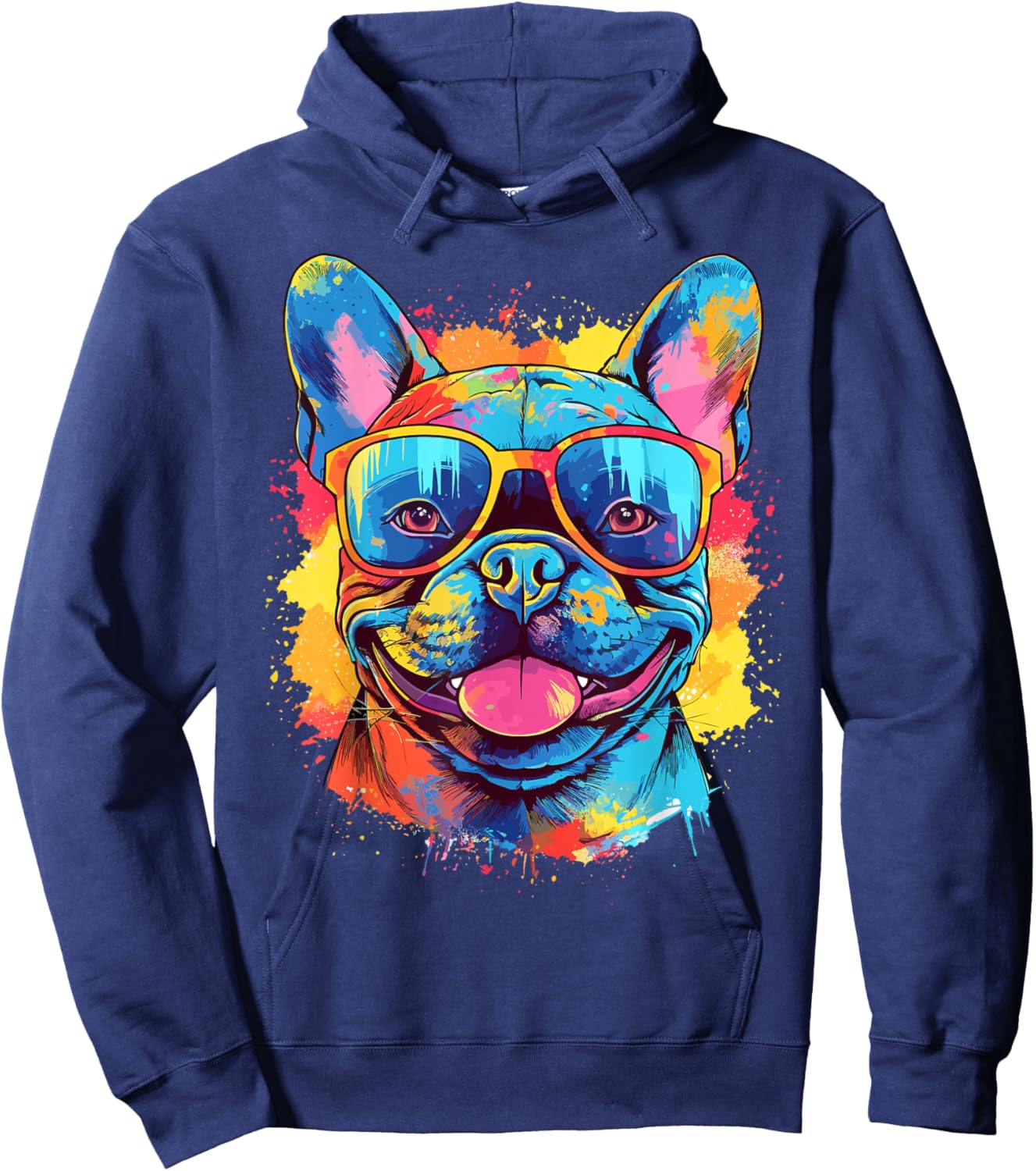 Colorful Watercolor French Bulldog Hoodie - Hoodie | Navy