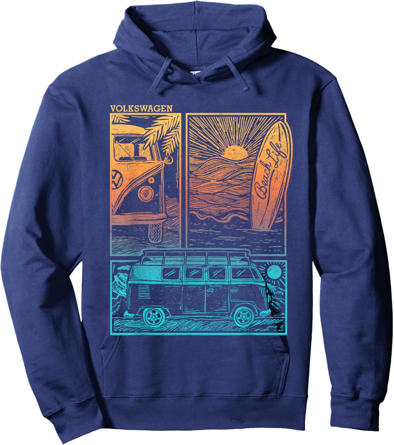 Volkswagen Beach Life Camper Sunset Doodle Hoodie - Hoodie | Navy