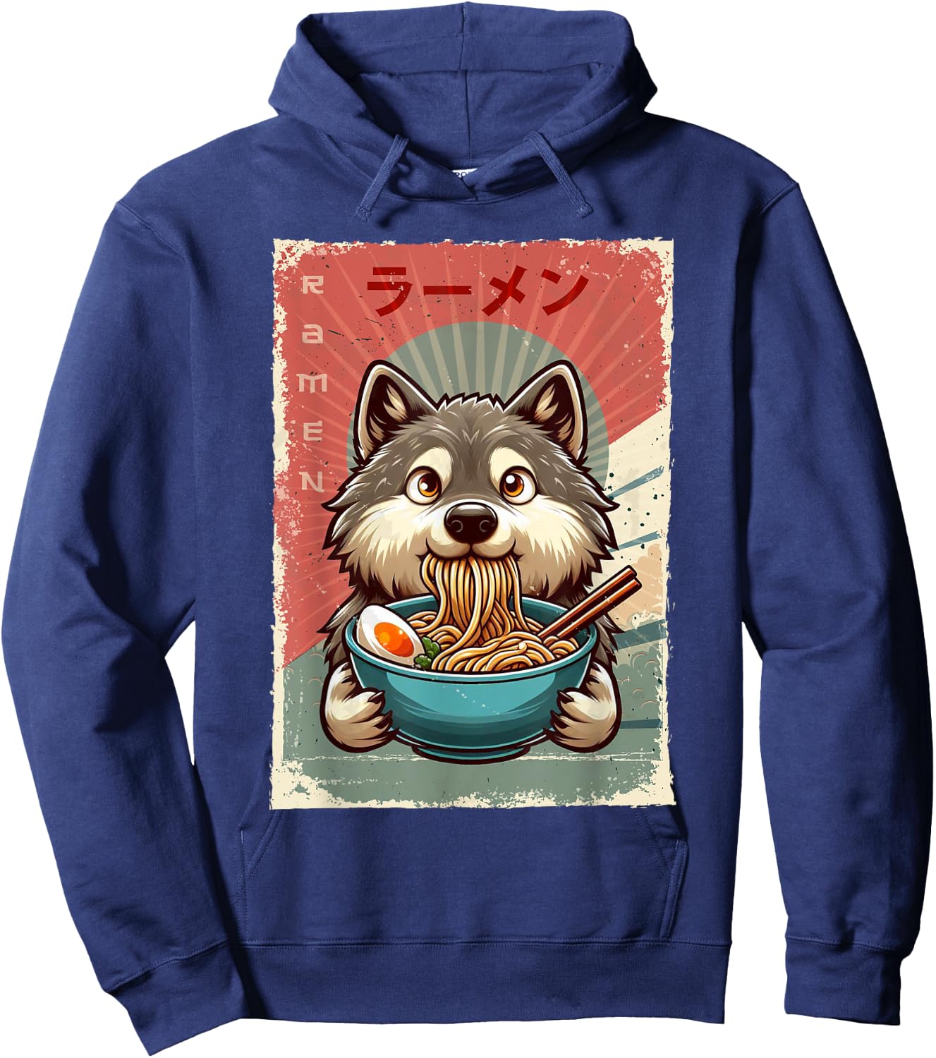 Wolf Eating Ramen Japanese Noodles Soup Hoodie - Hoodie | Navy