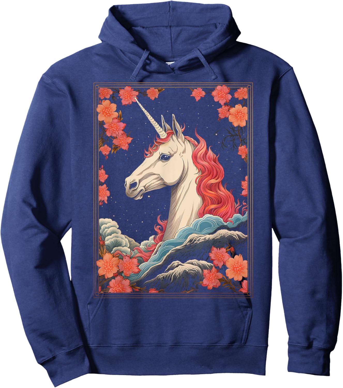 Unicorn Flowers Animal Nature Motif Unicorn Hoodie - Hoodie | Navy