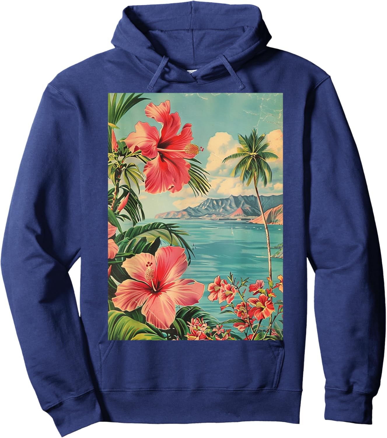 Vintage Hawaiian Beach Aesthetic Art Hoodie - Hoodie | Navy
