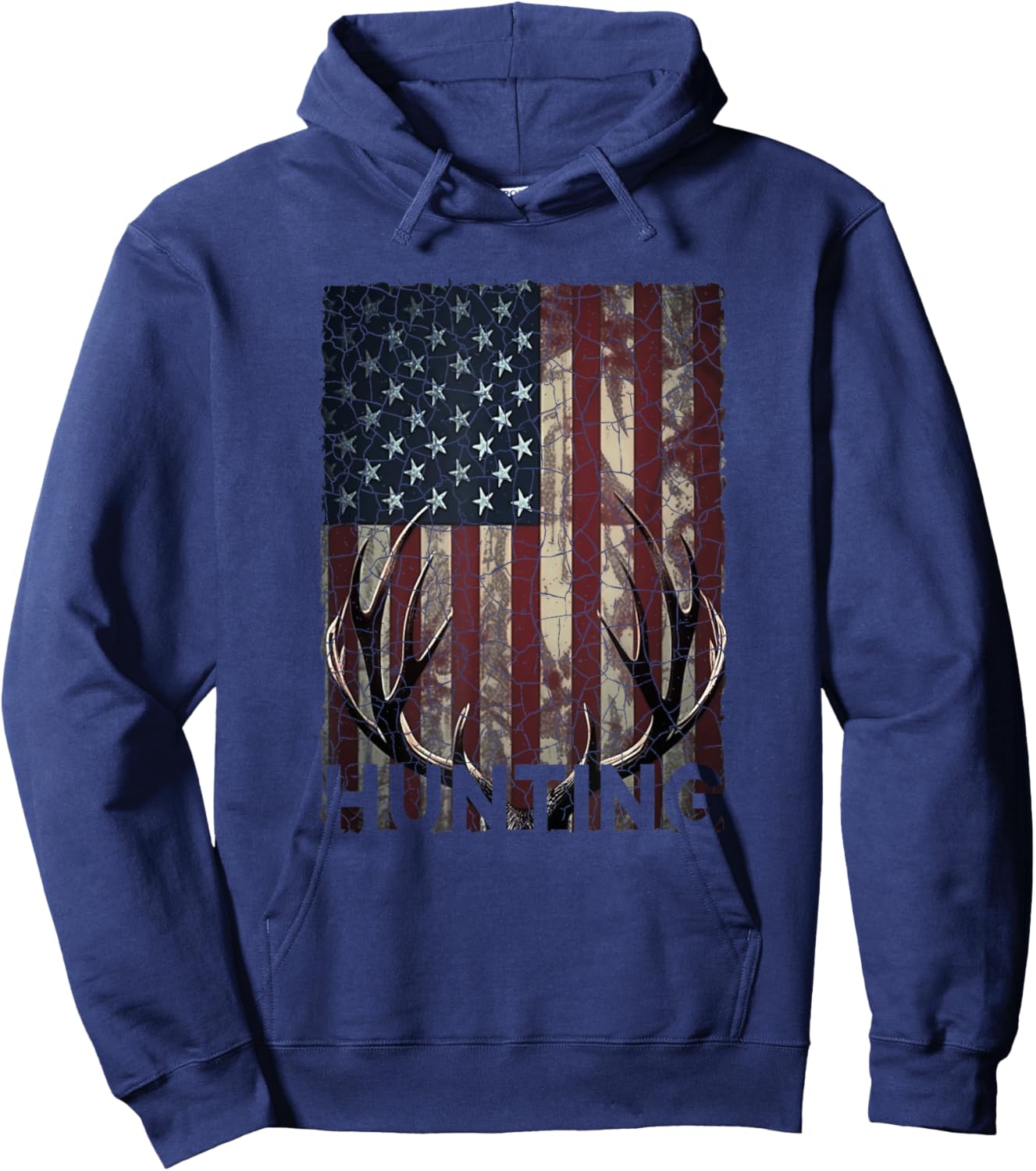 Hunting Deer American Flag Wild Outdoor Hunter Hoodie - Hoodie | Navy