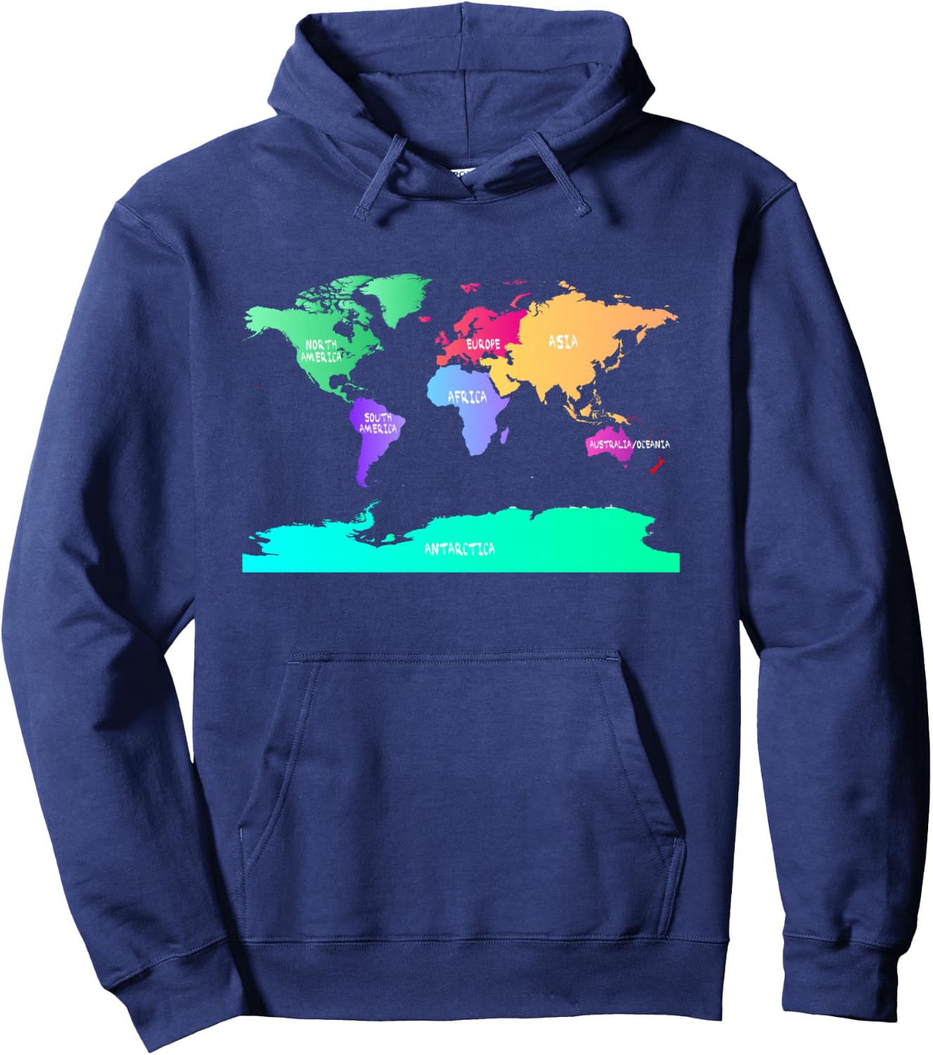 World Map of All Seven Continents Hoodie - Hoodie | Navy