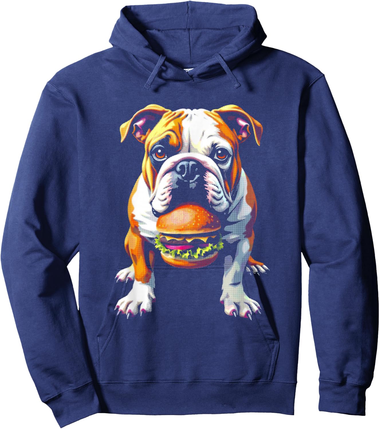 Bulldog Eats Hamburger - Funny Burger Dog Lover Hoodie - Hoodie | Navy