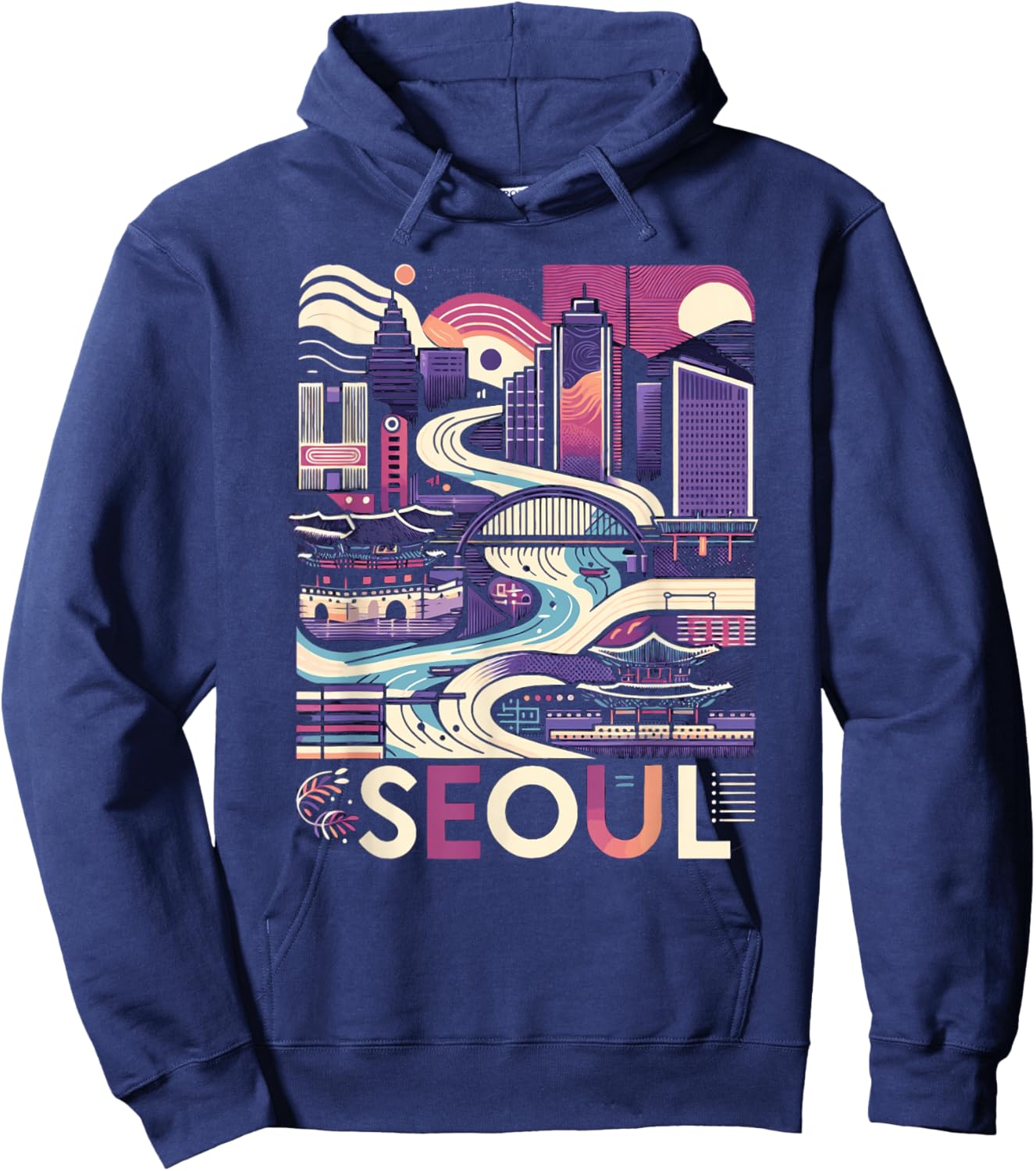 Seoul Korea Modern Artistic Graphic Hoodie - Hoodie | Navy