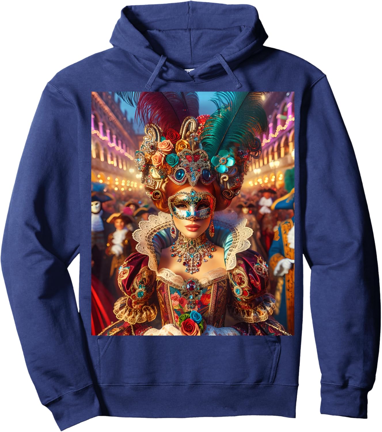 Fantasy Cute Lady Mask Venice Hoodie - Hoodie | Navy