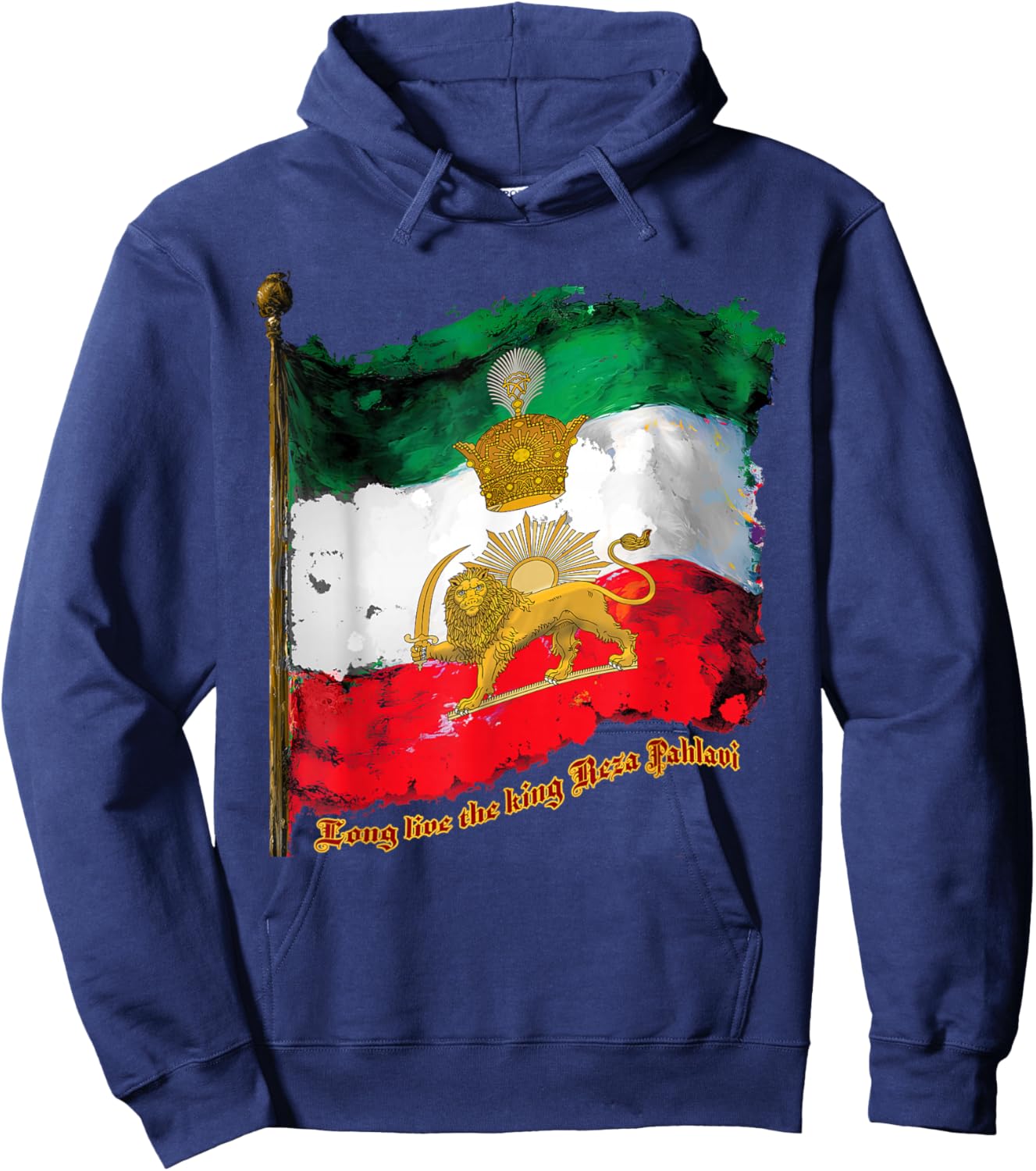 Irans Flag with Pahlavi Crown sun and lion Hoodie - Hoodie | Navy